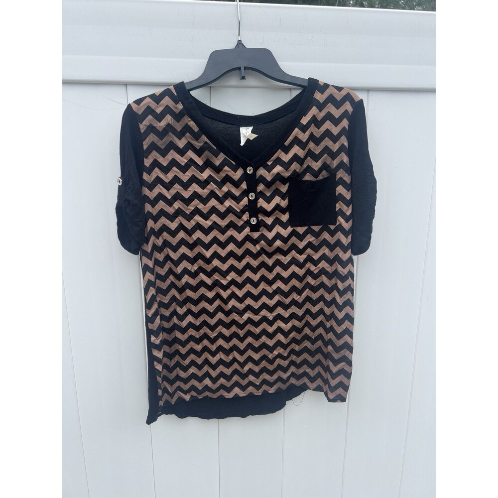 Women’s Perseption Concept Blouse, Size Medium Brown Black Rayon